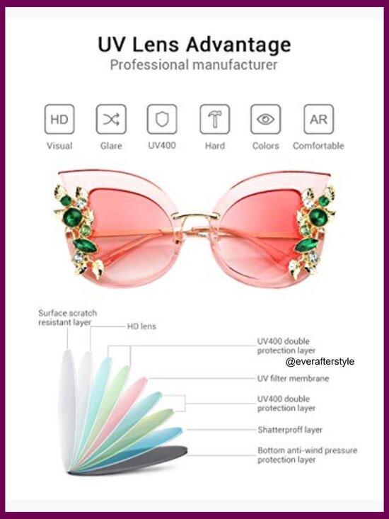 Metal Frame Oversized Butterfly Sunglasses with Rhinestones main image 6